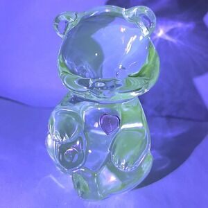 Fenton October Birthstone Bear Rose Zircon Green UV Glow Figurine Art Glass